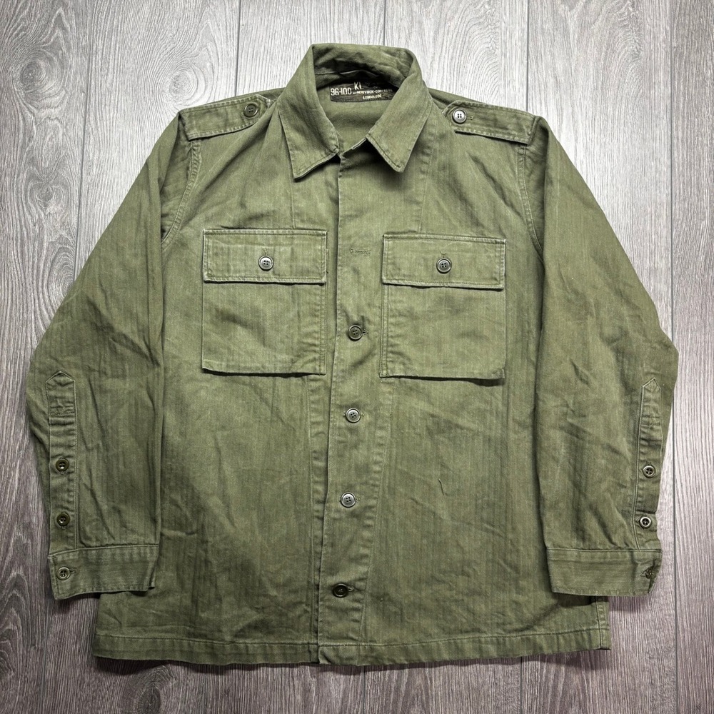 Vintage 1972 Dutch Military HBT Field Shirt Jacket Men XL Olive Drab 96-100 KL